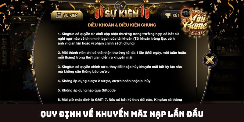 Quy định nhận thưởng khuyến mãi nạp lần đầu cụ thể